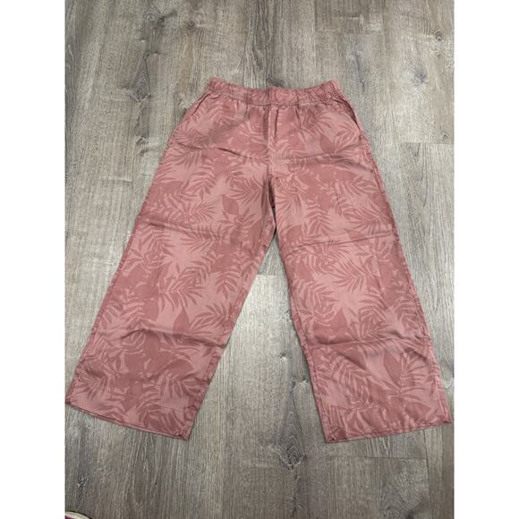 C&C California Pants L Pink Palm Pull On Wide Leg Beach Lagenlook Pockets - Picture 1 of 4